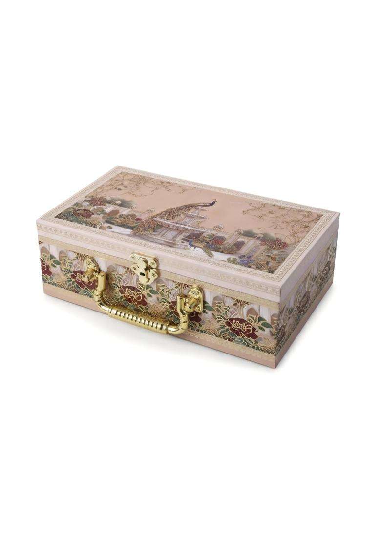 Luxury Heritage Gift Box with 2 Empty Jars Royal Peacock and Elephant Theme Suitcase Hamper for Wedding - Indya