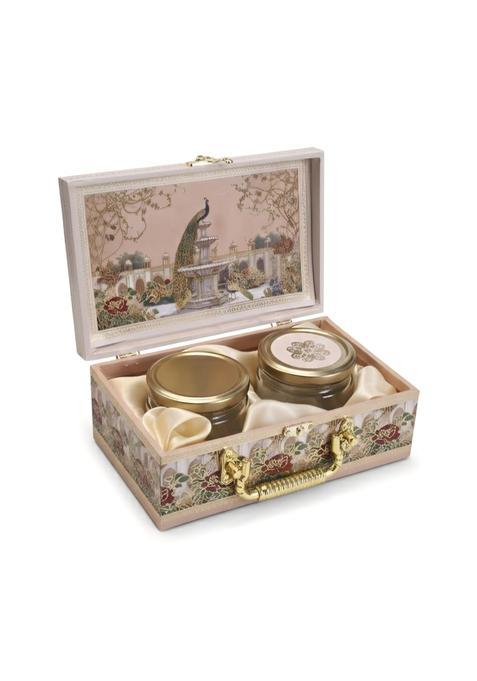 Luxury Heritage Gift Box with 2 Empty Jars Royal Peacock and Elephant Theme Suitcase Hamper for Wedding