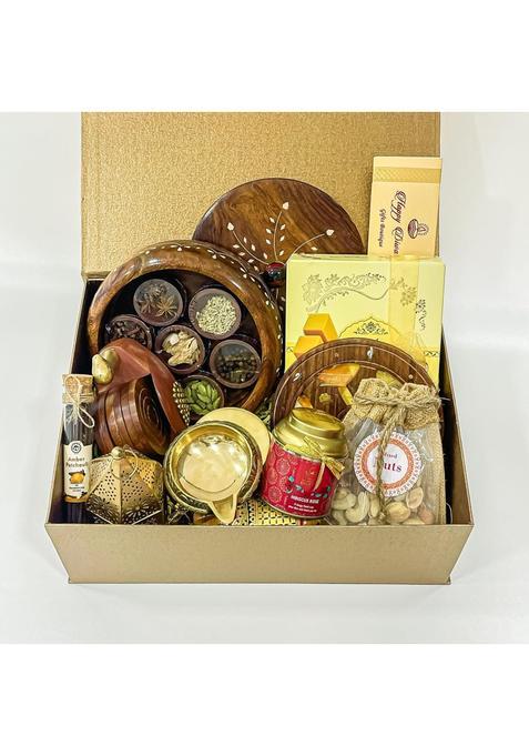 Angroos Yellow Deluxe Dhanteras Gift Box with Delicious Sweets and More Surprises