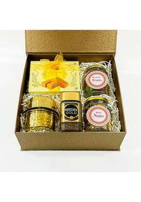 Angroos Yellow Enchanting Dasara Gift Box with Mysore Pak Dabara Set Instant Coffee Powder