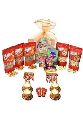 Giftrend Ethnic Diwali Dry Fruit and Nut Gifts Basket Hamper with Shubh Labh Door Wall Hanging