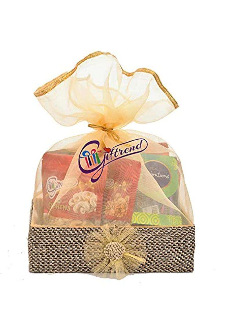 Giftrend Ethnic Diwali Dry Fruit and Nut Gifts Basket Hamper with Shubh Labh Door Wall Hanging - Indya