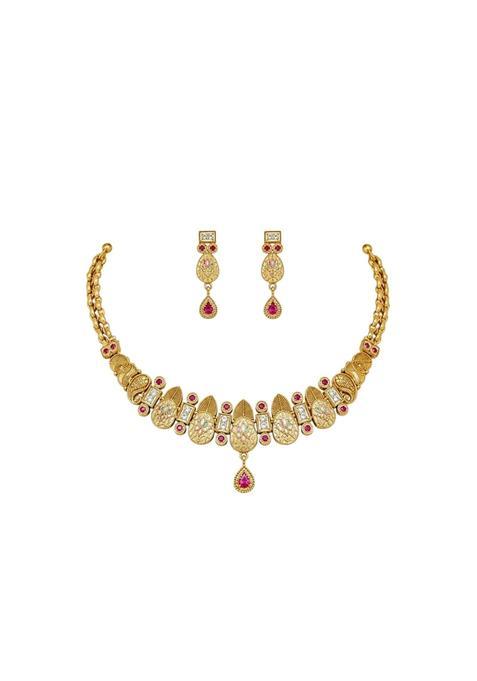 Sajuma Antique Gold Plated Meenakari Necklace Set with Earrings