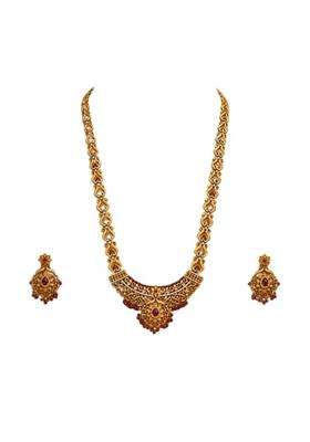 Gold Plated Traditional Necklace Set for Women Antique Kundan Temple Jewellery with Matching Earrings with Box