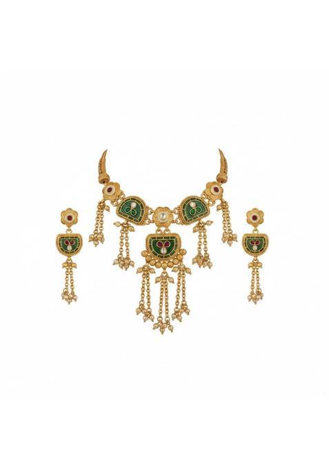 Vaidevi Traditional Temple Necklace Set with Earrings Antique Bridal Jewelry Set