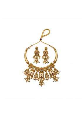 Vaidevi Traditional Antique Gold Plated Choker Necklace Set for Women