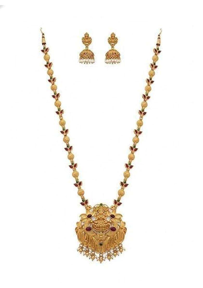 Luxe Jewel Antique Lakshmi Long Haram Necklace Set for Women - Indya