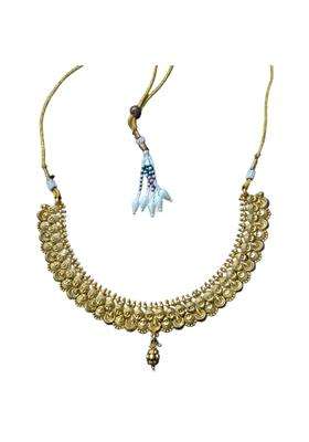 Tasya Jewellery Traditional Gold Plated Temple Necklace Set with Jhumka Earrings Antique Finish