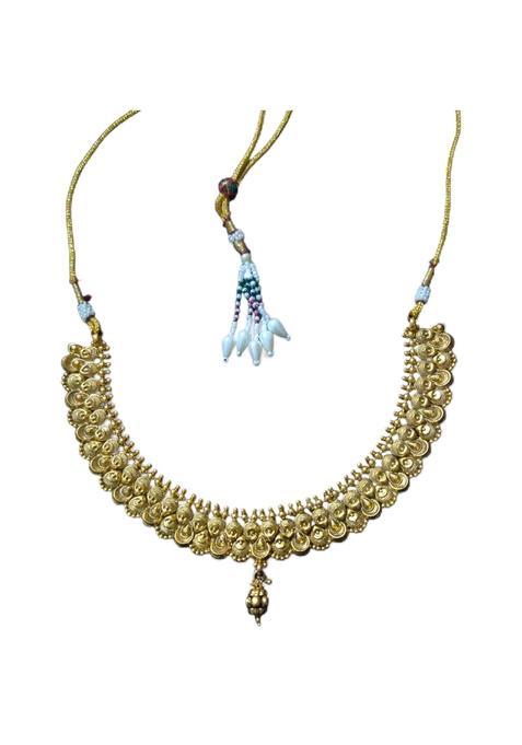Tasya Jewellery Traditional Gold Plated Temple Necklace Set with Jhumka Earrings Antique Finish