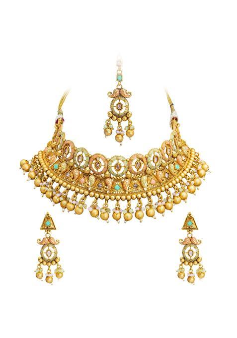 Shining Jewel Handcrafted Antique Gold Plated Matte Traditional Kundan CZ