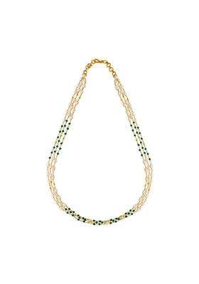Kushals Fashion Jewellery Green Pearl Gold Plated Ethnic 925 Pure Silver Temple Chain