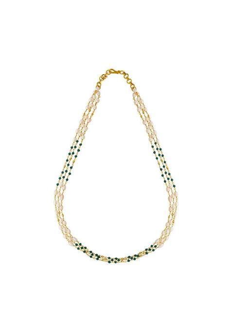 Kushals Fashion Jewellery Green Pearl Gold Plated Ethnic 925 Pure Silver Temple Chain