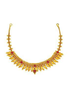 Kushals Fashion Jewellery Ruby Gold Plated 925 Silver Temple Necklace for Women