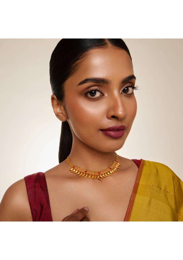 Kushals Fashion Jewellery Ruby Gold Plated 925 Silver Temple Necklace for Women - Indya