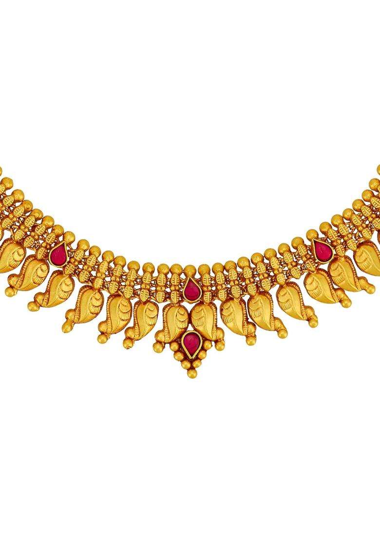 Kushals Fashion Jewellery Ruby Gold Plated 925 Silver Temple Necklace for Women - Indya
