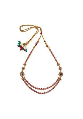 Kushals Fashion Jewellery Ruby Green White Gold Polished 925 Silver Temple Necklace with Adjustable Thread