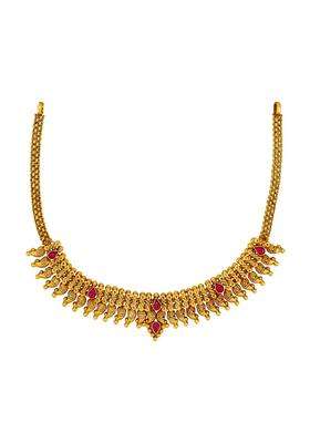Kushals Fashion Jewellery Ruby Gold Plated 925 Silver Temple Necklace for Women
