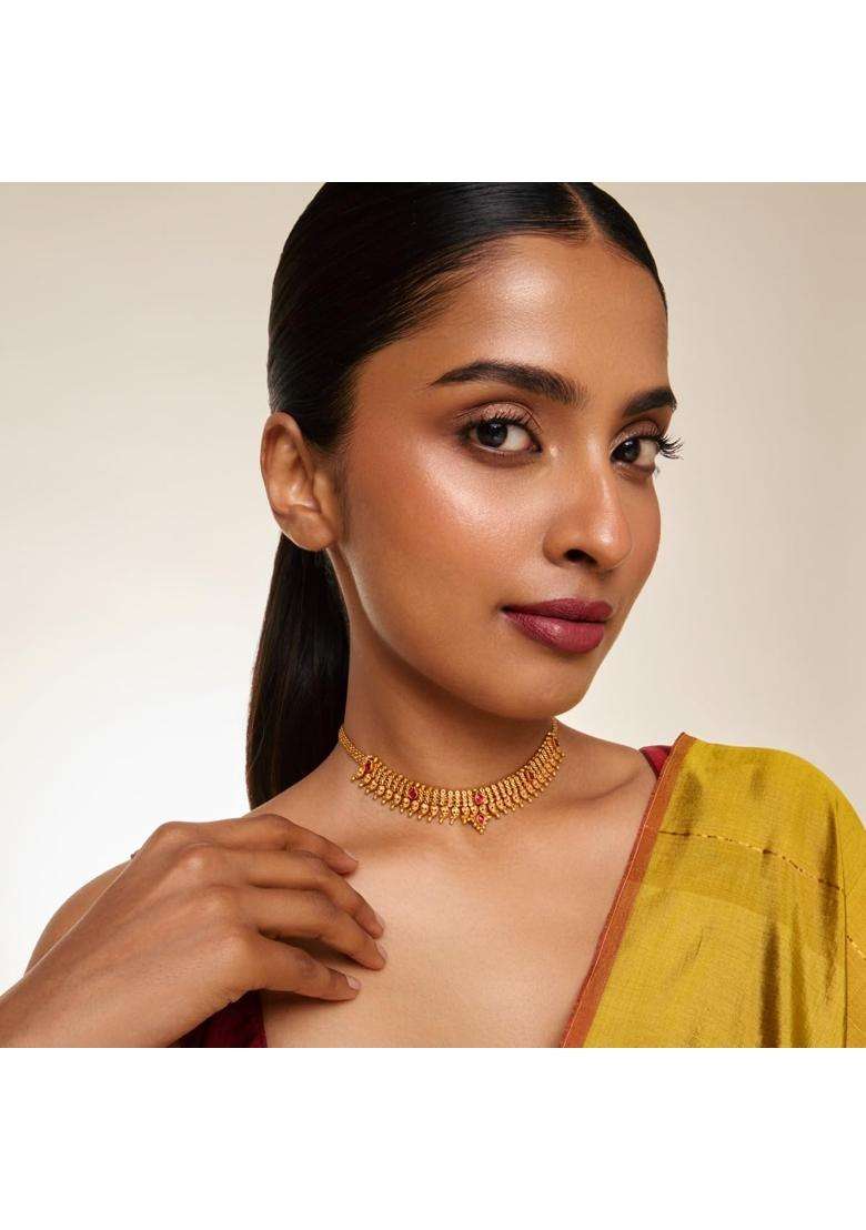 Kushals Fashion Jewellery Ruby Gold Plated 925 Silver Temple Necklace for Women - Indya
