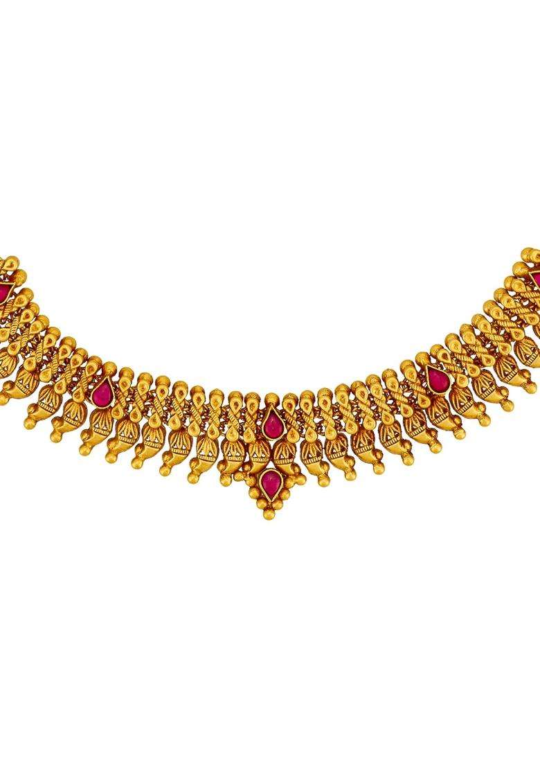 Kushals Fashion Jewellery Ruby Gold Plated 925 Silver Temple Necklace for Women - Indya