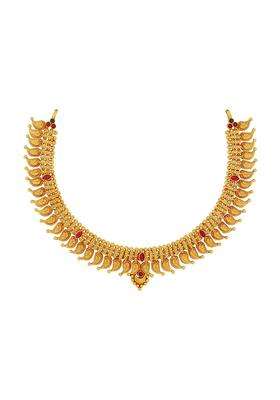 Kushals Fashion Jewellery Ruby Green Gold Plated 925 Silver Temple Necklace for Women