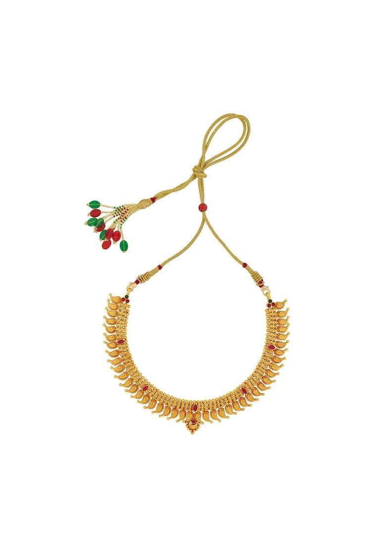 Kushals Fashion Jewellery Ruby Green Gold Plated 925 Silver Temple Necklace for Women - Indya