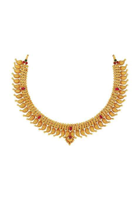 Kushals Fashion Jewellery Ruby Green Gold Plated 925 Silver Temple Necklace for Women
