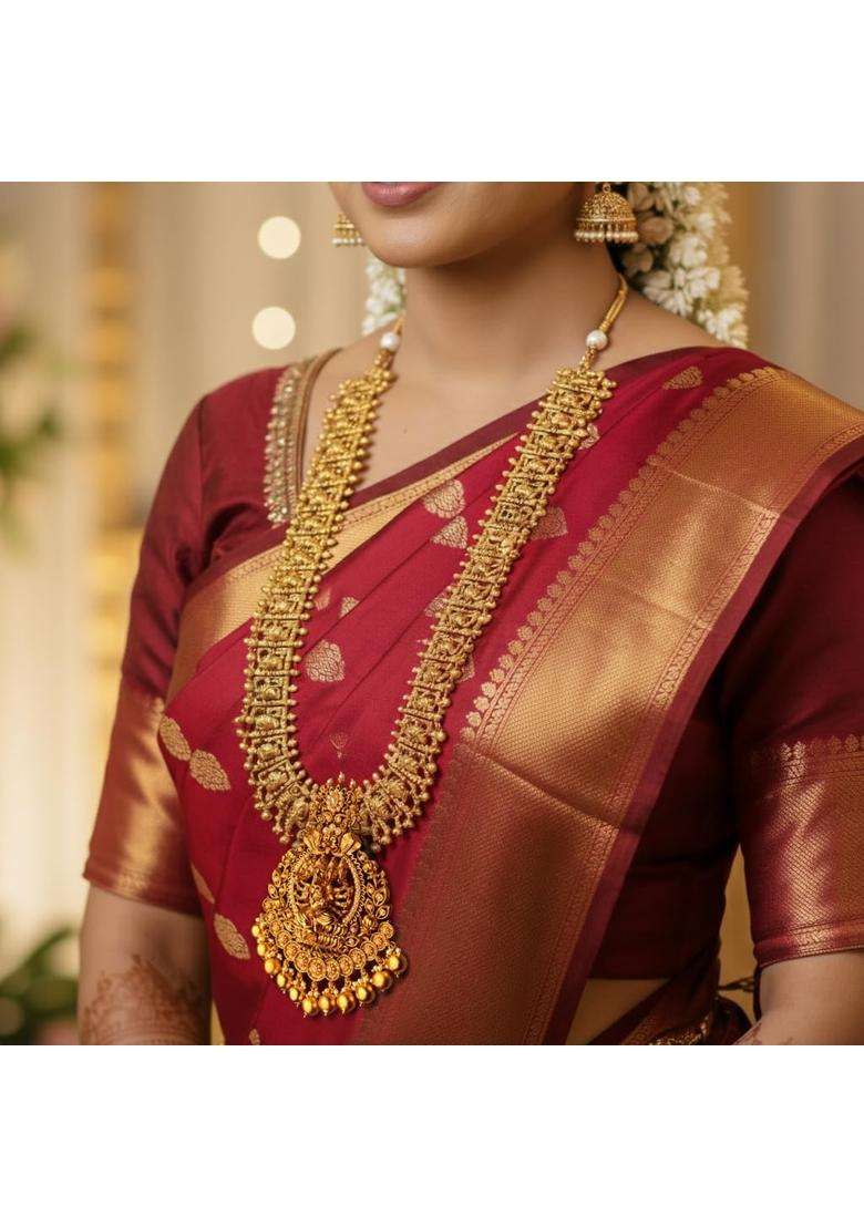 S K V Beauty Hub Gold Antique Temple Lakshmi Necklace for Women Traditional South Indian Bridal Haram - Indya