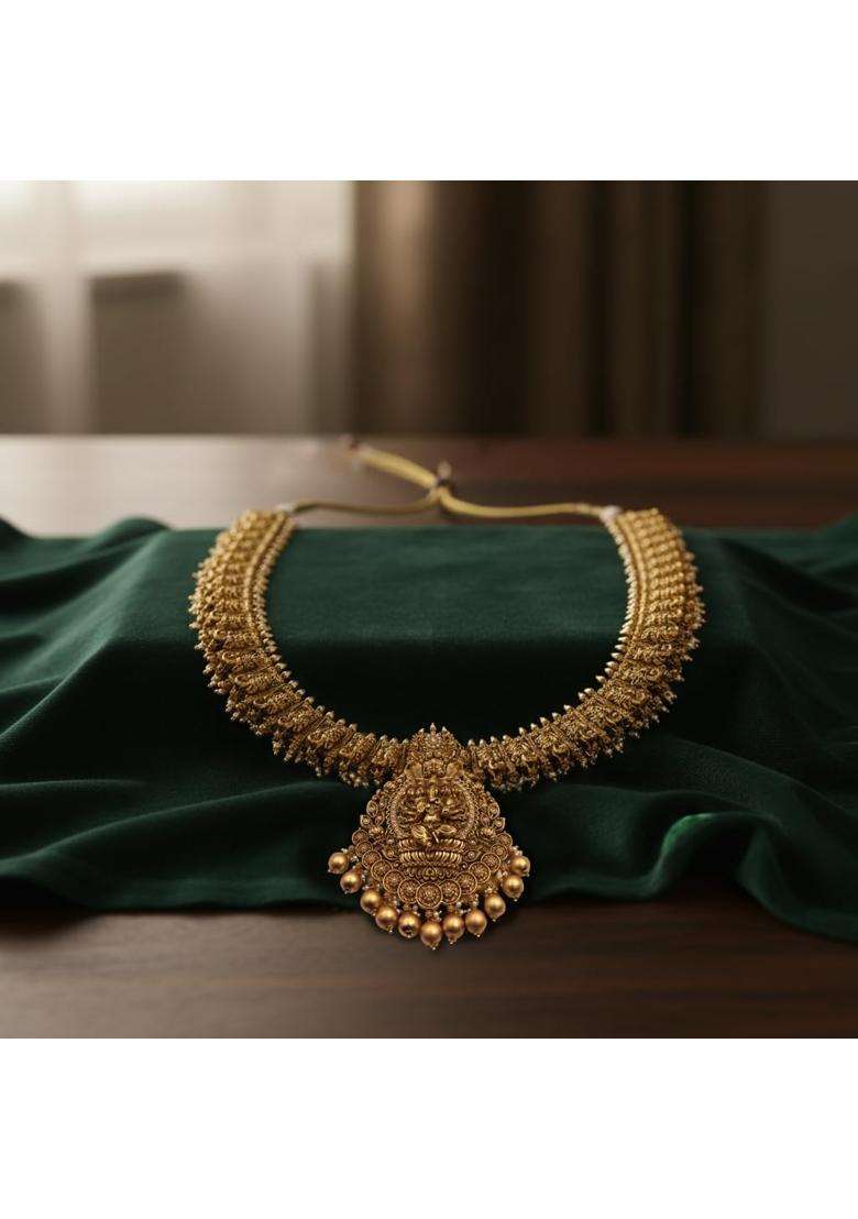 S K V Beauty Hub Gold Antique Temple Lakshmi Necklace for Women Traditional South Indian Bridal Haram - Indya