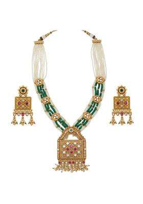 Iksava Antique Gold Plated Traditional Necklace Set for Women Bridal Jewellery Set