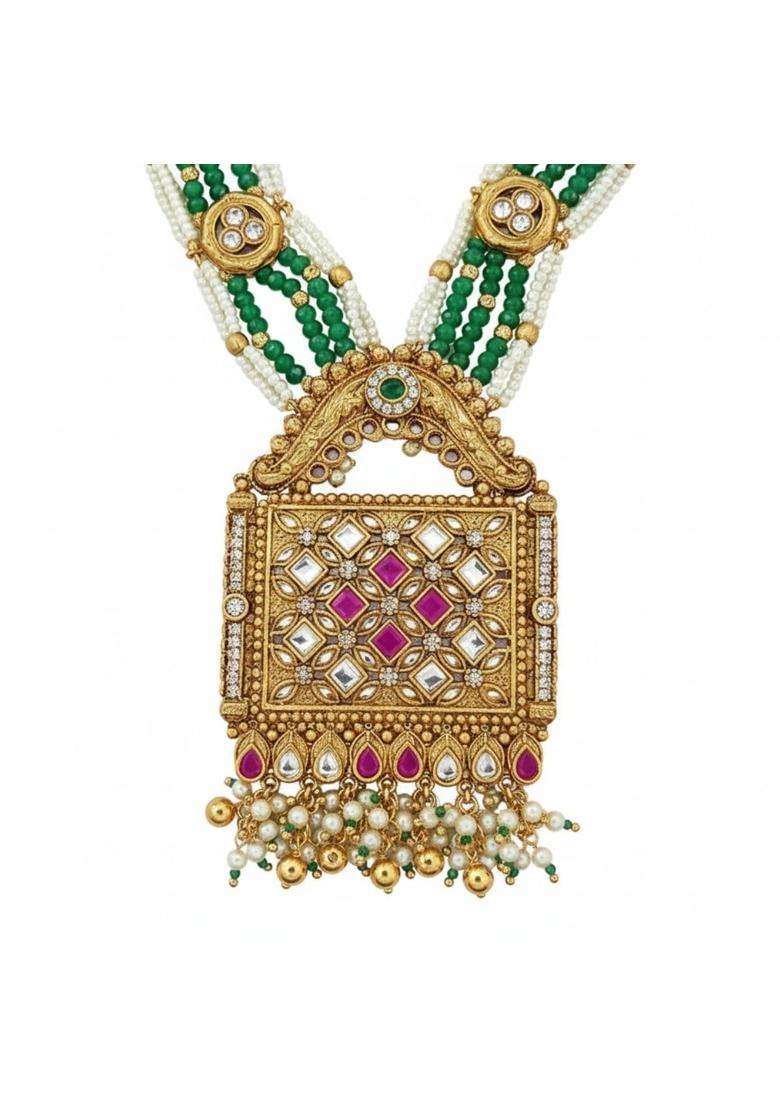 Iksava Antique Gold Plated Traditional Necklace Set for Women Bridal Jewellery Set - Indya