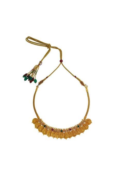 Kushals Fashion Jewellery Ruby Green Gold Plated Ethnic 925 Pure Silver Temple Necklace
