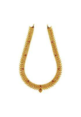 Kushals Fashion Jewellery Ruby Green Gold Plated 925 Silver Temple Long Necklace for Women