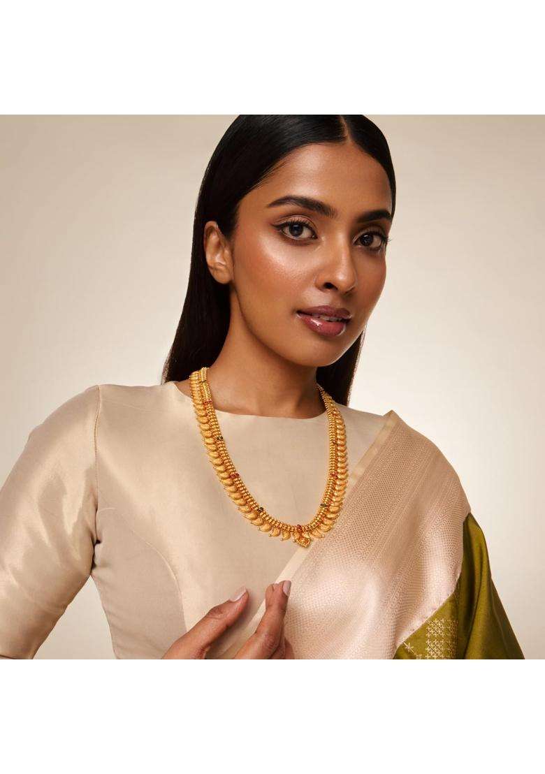 Kushals Fashion Jewellery Ruby Green Gold Plated 925 Silver Temple Long Necklace for Women - Indya