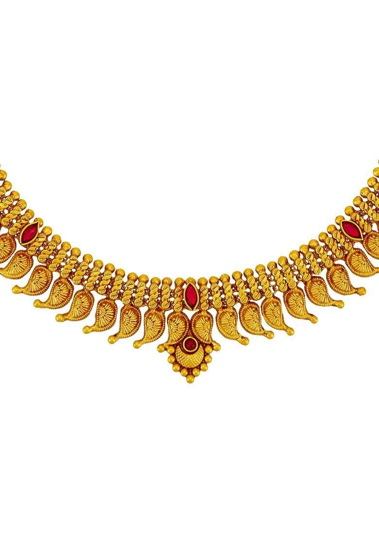Kushals Fashion Jewellery Ruby Green Gold Plated 925 Silver Temple Long Necklace for Women - Indya
