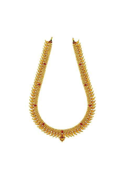 Kushals Fashion Jewellery Ruby Green Gold Plated 925 Silver Temple Long Necklace for Women