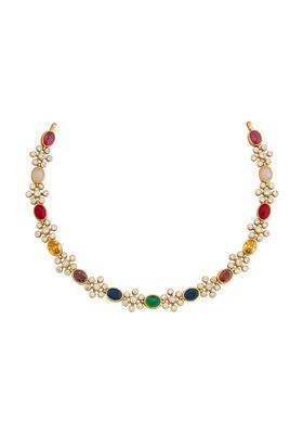 Kushals Fashion Jewellery Ruby Gold Polished 925 Silver Temple Necklace with Adjustable Thread