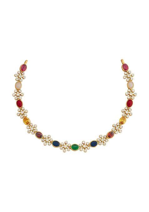 Kushals Fashion Jewellery Ruby Gold Polished 925 Silver Temple Necklace with Adjustable Thread