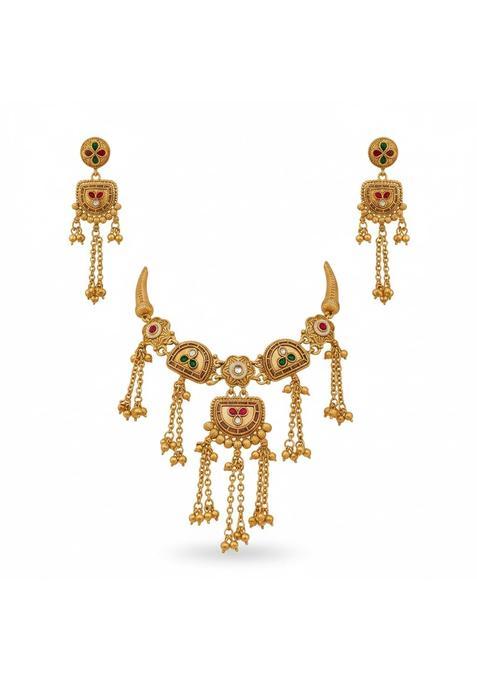 Vaidevi Traditional Temple Necklace Set with Earrings Antique Bridal Jewelry Set