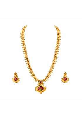 Traditional Gold Plated Necklace Set for Women Bridal and Wedding Jewelry Set with Earrings