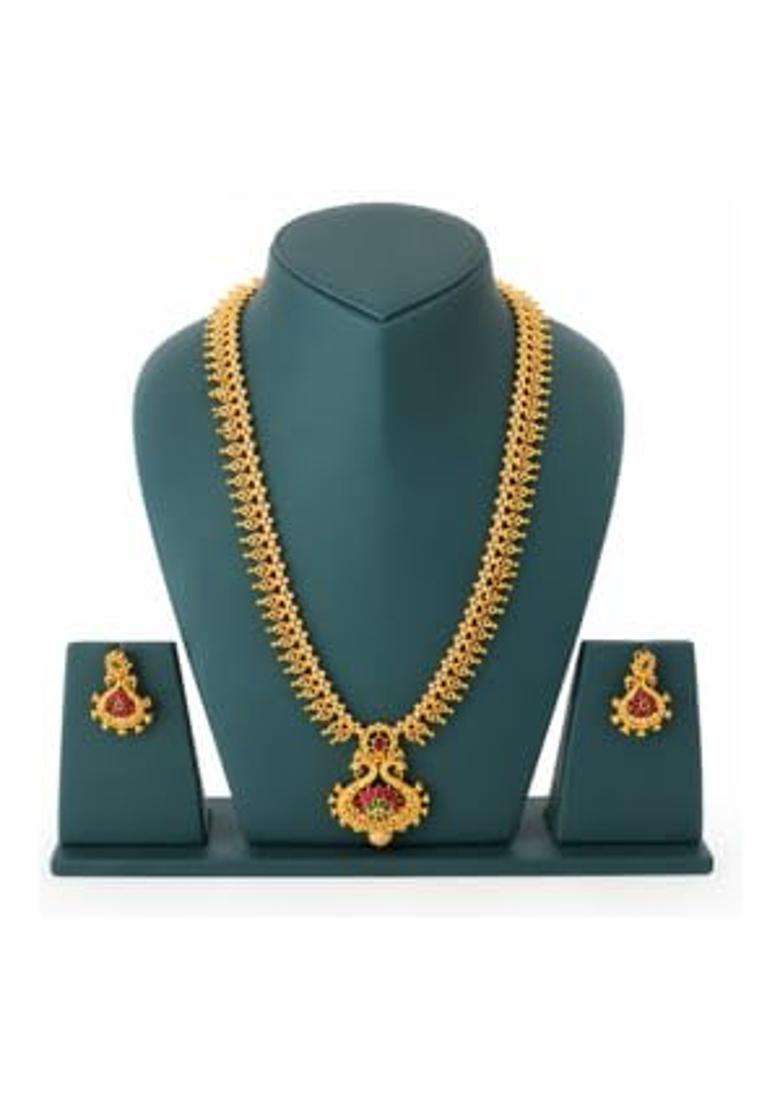 Traditional Gold Plated Necklace Set for Women Bridal and Wedding Jewelry Set with Earrings - Indya