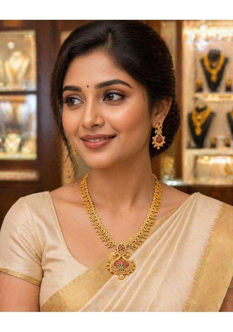 Traditional Gold Plated Necklace Set for Women Bridal and Wedding Jewelry Set with Earrings - Indya