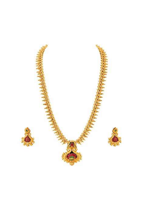 Traditional Gold Plated Necklace Set for Women Bridal and Wedding Jewelry Set with Earrings