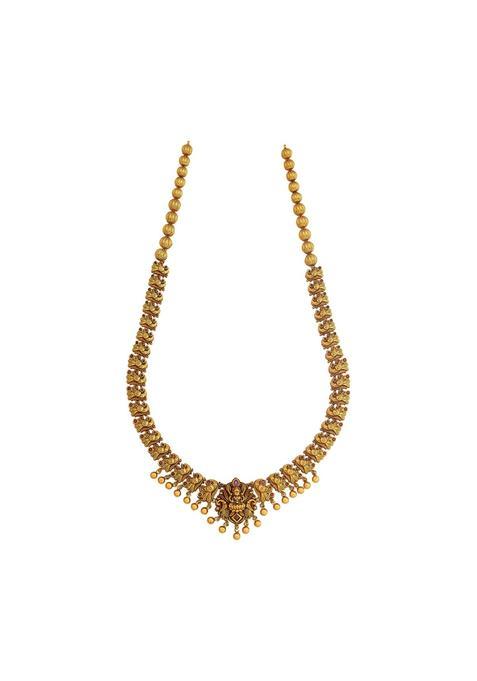 Kushals Fashion Jewellery Ruby Gold Polished Copper Antique Necklace with Adjustable Chain