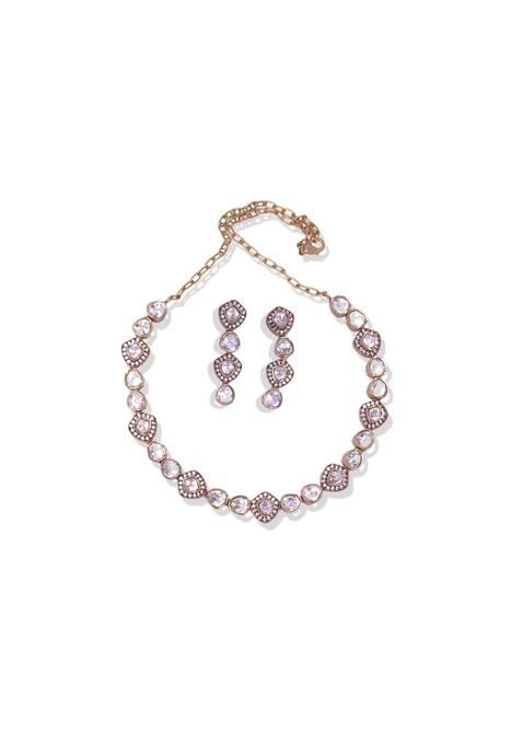 All That Glitters Golden Antique Tiani Kundan Premium Necklace Set