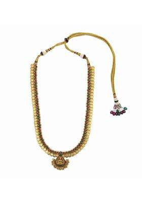 S K V Beauty Hub Gold Traditional South Indian Lakshmi Kasumala Necklace for Women