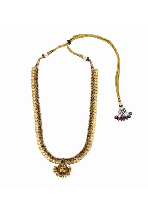 S K V Beauty Hub Gold Traditional South Indian Lakshmi Kasumala Necklace for Women