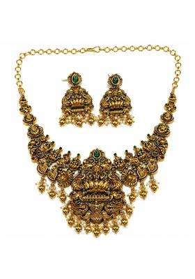 Xpertscreations Nakshi Temple Necklace Set for Women Antique Gold Tone Goddess Lakshmi Design with Matching