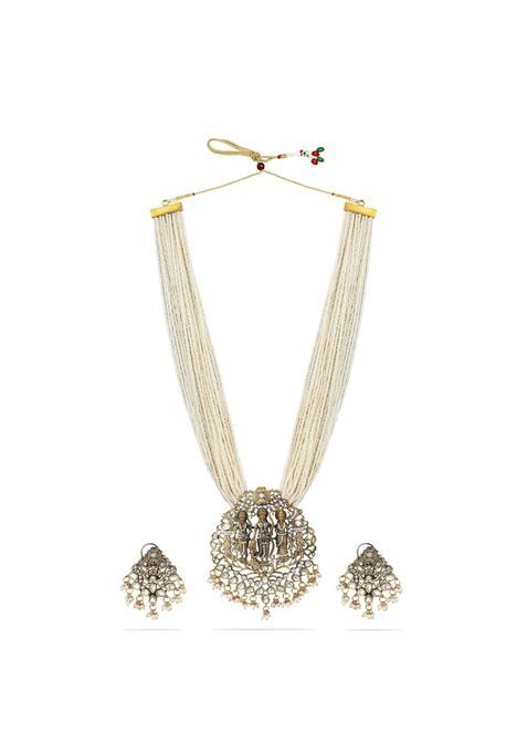 Tanaira White Victorian Temple Necklace Set for Women Ram Sita Laxman Pendant