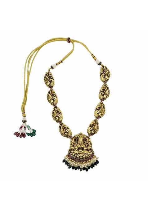 S K V Beauty Hub South Indian Temple Lakshmi Short Haram for Women Antique Gold Plated Bridal Necklace