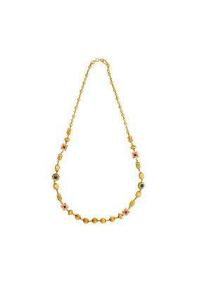 Kushals Fashion Jewellery Ruby Green Gold Plated Antique Beaded Mala for Women